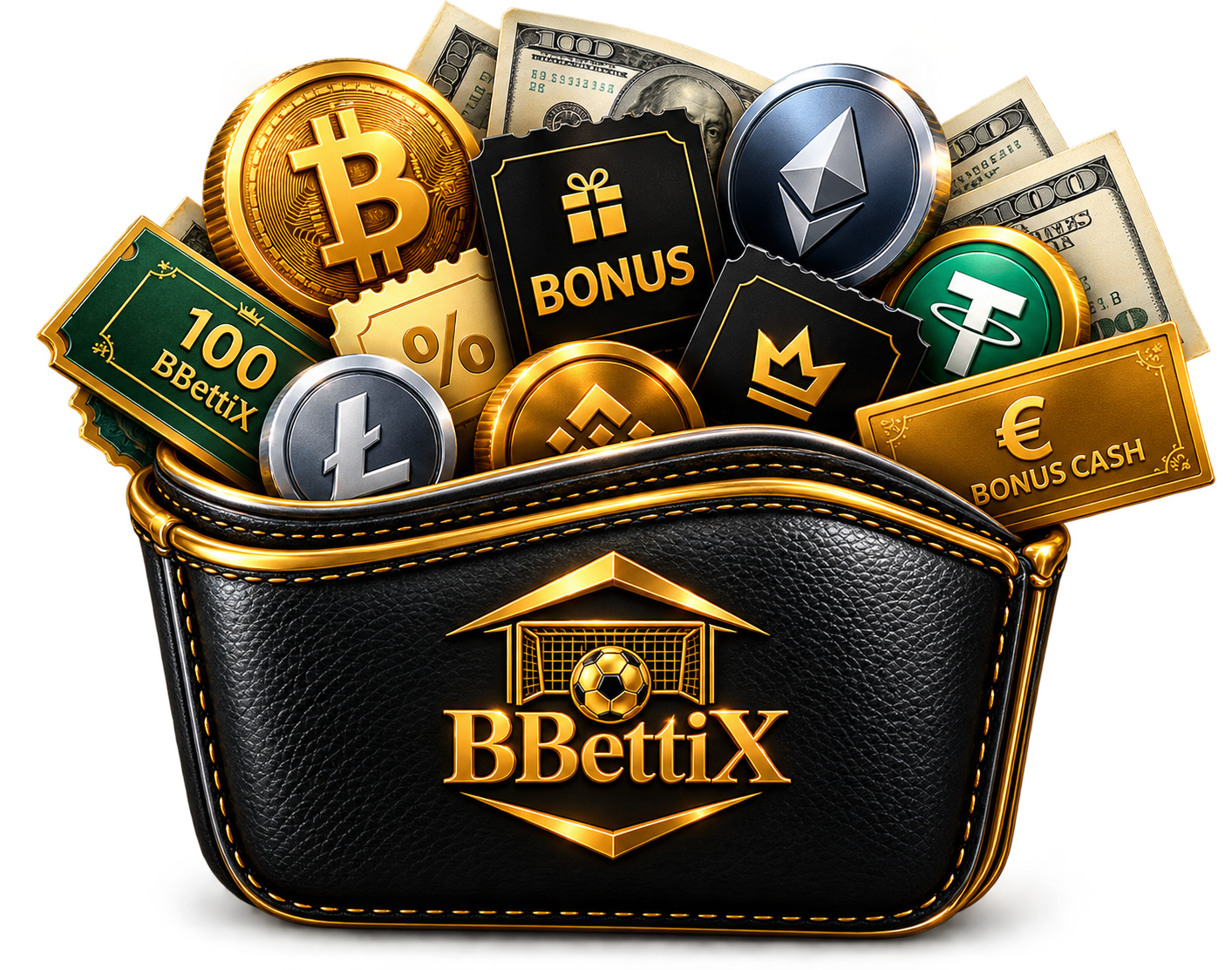 Wallet with cash and coins